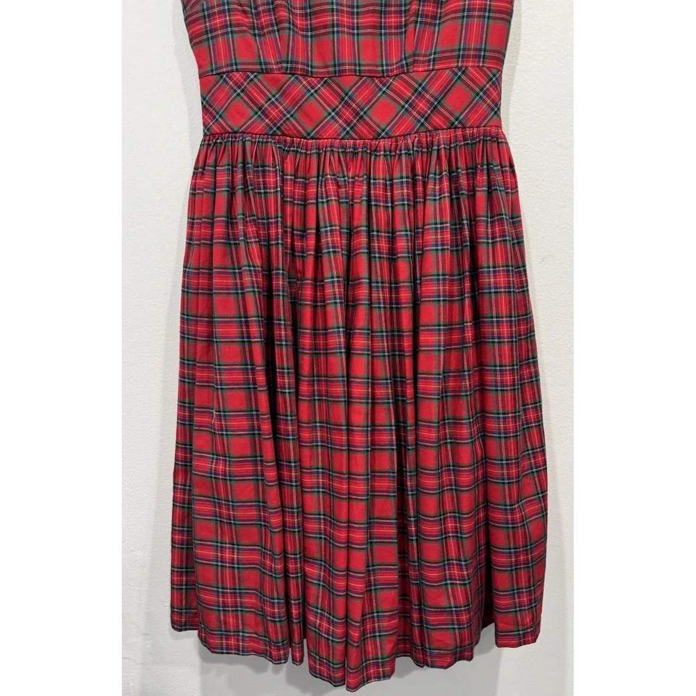 ModCloth Red Tartan Plaid Holiday Dress Fit & Flare Retro 50s Look Christmas 10
